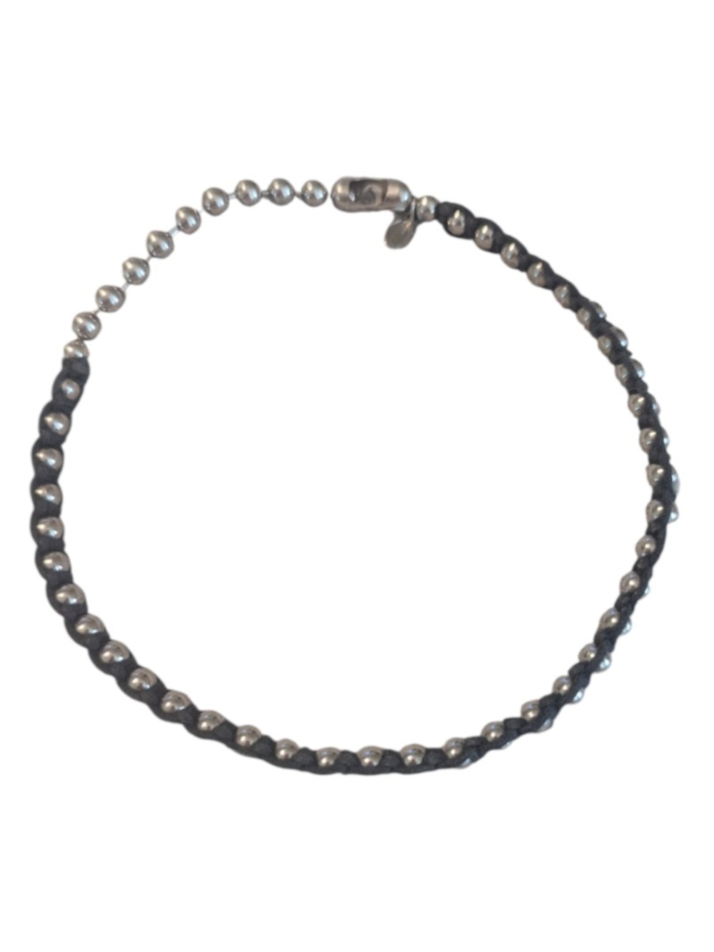 90s Grunge Panama Jack Sliver Beaded Black Leather Choker Necklace Bracelet - Picture 2 of 8